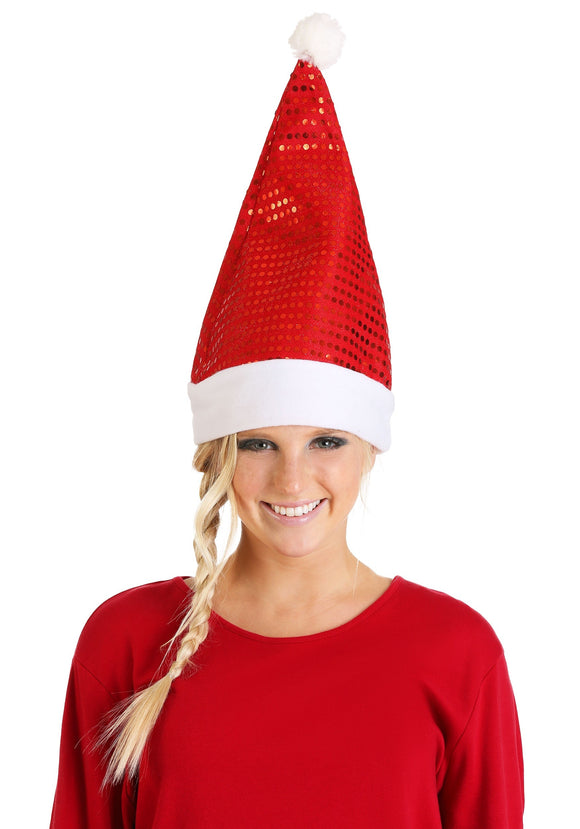 Unisex Red Sequin Santa Hat