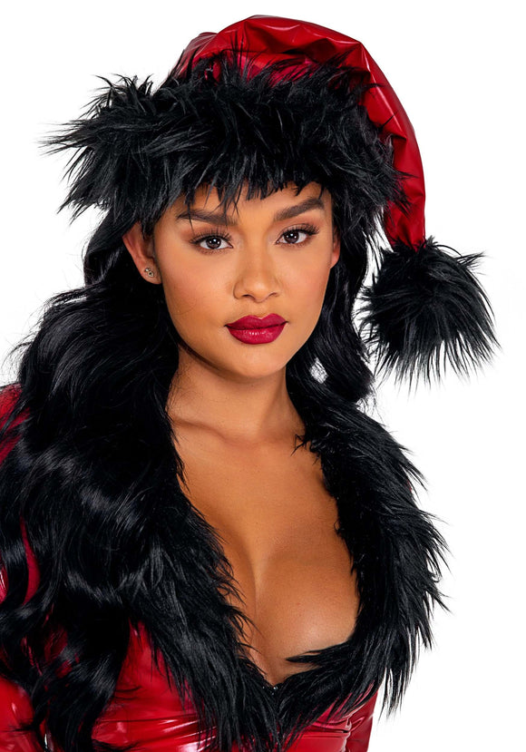 Red Faux Patent with Black Faux Fur Holiday Hat