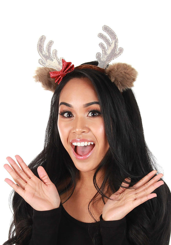 Reindeer Holiday Glitter Bow Headband