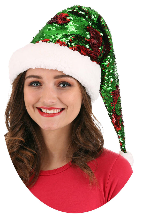 Reversible Red/Green Sequin Santa Cap