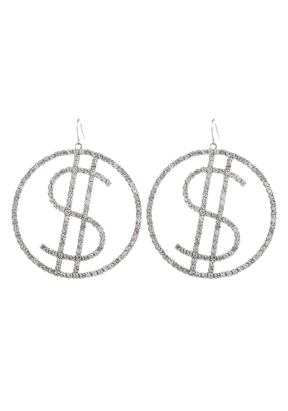 Dollar Sign Rhinestone Costume Earrings