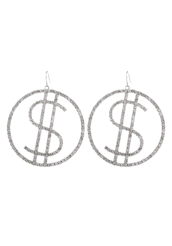 Dollar Sign Rhinestone Costume Earrings
