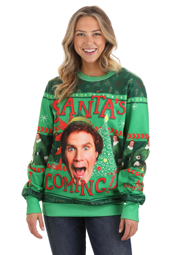 Adult Santa's Coming Elf Ugly Christmas Sweatshirt
