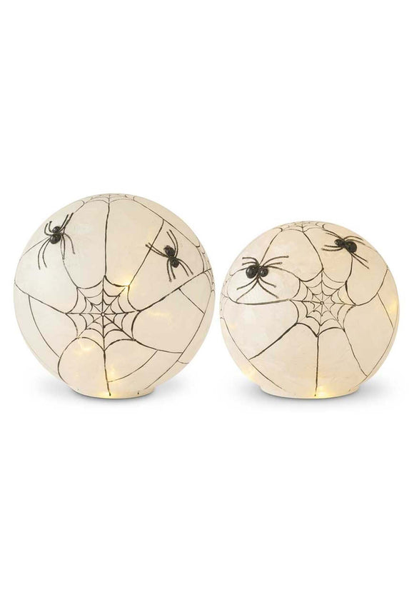 Set of 2 Frosted Glass LED Spider Web Globes with Timer