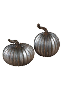 Set of 2 Resin 5" Galvanized Look Pumpkins Decorations