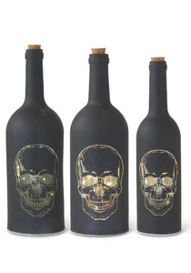 Matte Black Set of 3 LED Skull Bottles