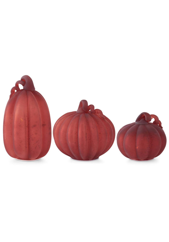 Set of 3 LED Red Mercury Glass Pumpkins