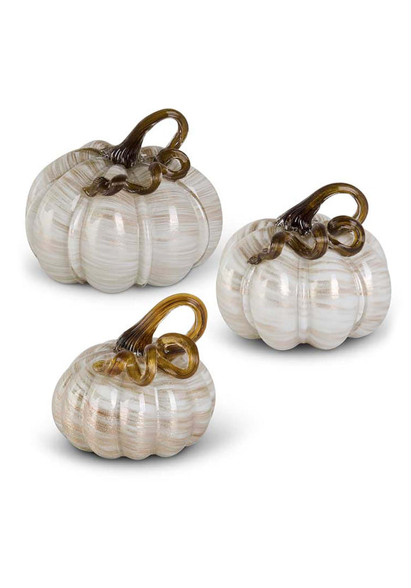 White and Gold Set of 3 Glass Pumpkins