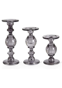 Gray Transparent Set of Three Glass Candleholders