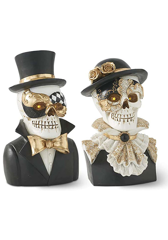 2 Resin Masquerade Skeleton Busts Halloween Decoration