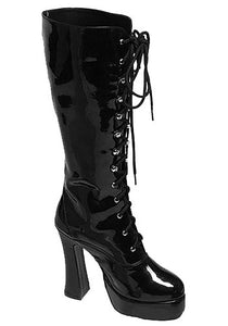 Sexy Black Faux Leather Knee High Boots for Women