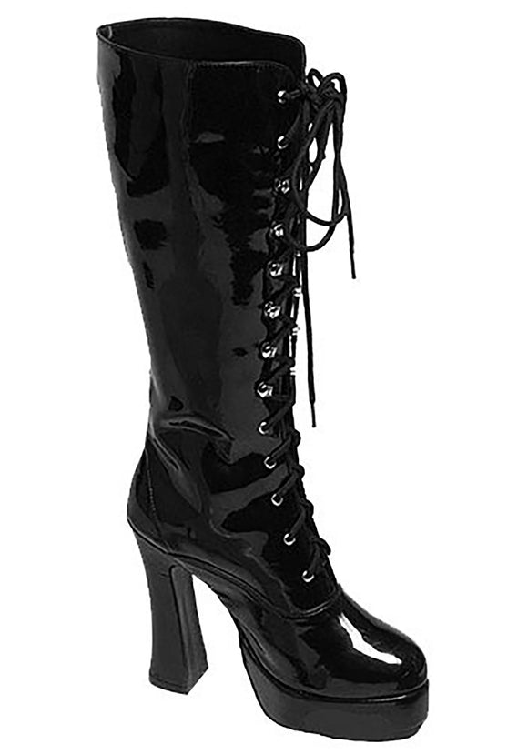 Sexy Black Faux Leather Knee High Boots for Women