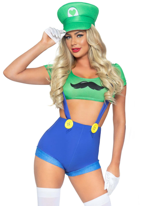 Women's Sexy Piece Green Gamer Babe Costume