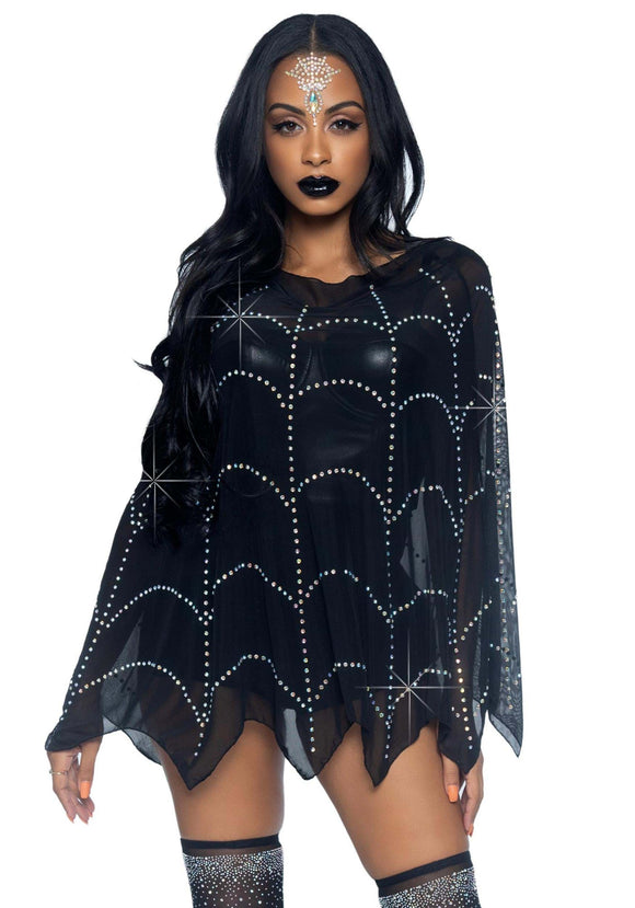 Rhinestone Spiderweb Poncho Sheer Material