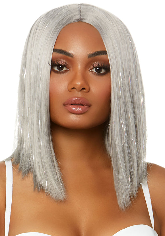 Long Silver Tinsel Bob Wig