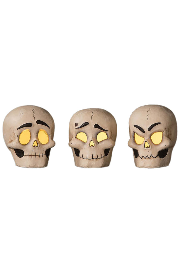Set of 3 Luminary Skully Head Prop