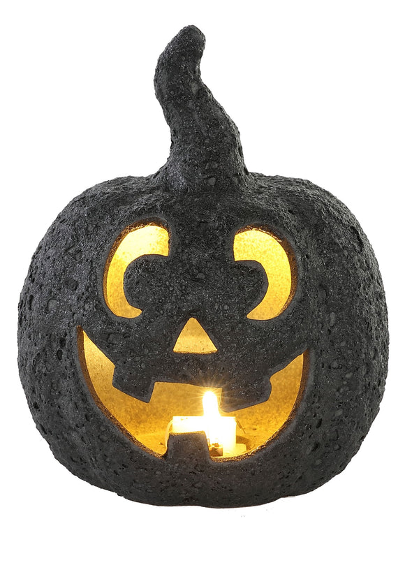 Black Stone-Look Small Ceramic Glow Pumpkin