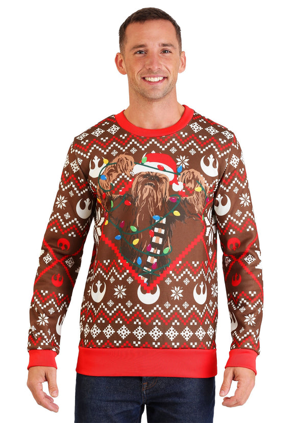 Adult Star Wars Chewbacca Lights Brown/Red Ugly Christmas Sweater