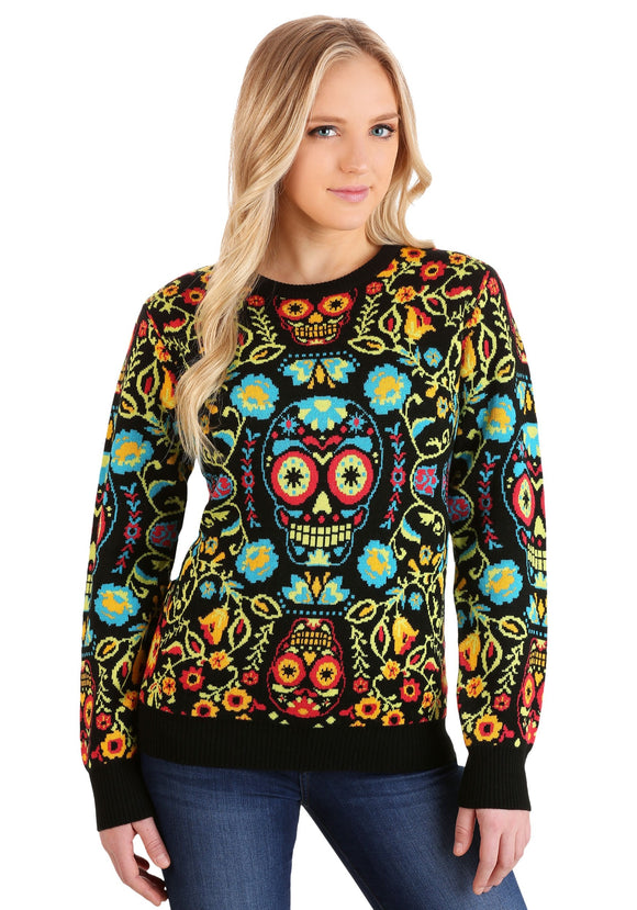 Sugar Skull Halloween Sweater for Adults
