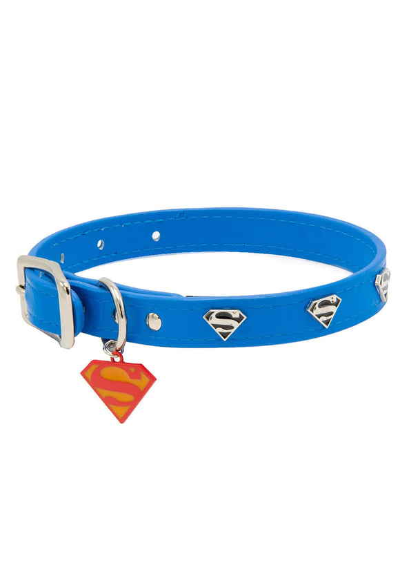 Superman Blue with Shield Embellishments Vegan Leather Pet Collar