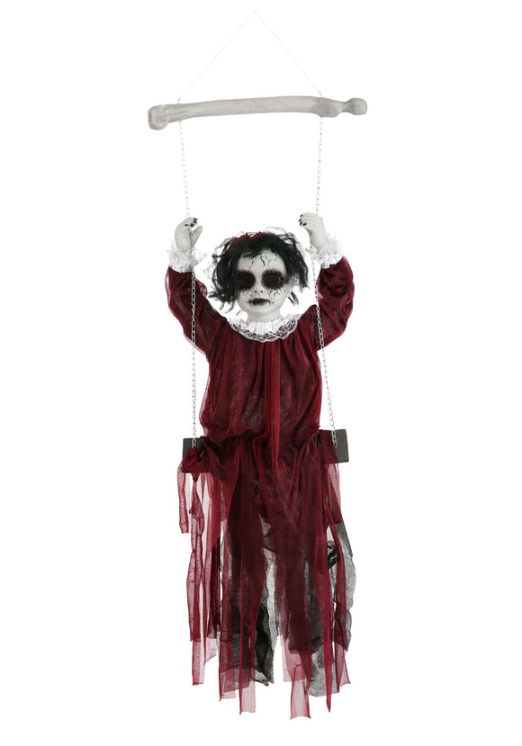 Hanging Swing Girl with 20 Lights & Voices Halloween Decoration