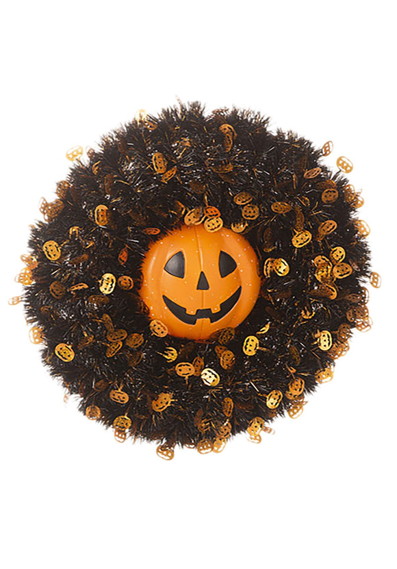 18 Inch Tinsel Pumpkin Halloween Wreath