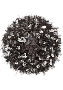 18in Tinsel Skull Halloween Wreath