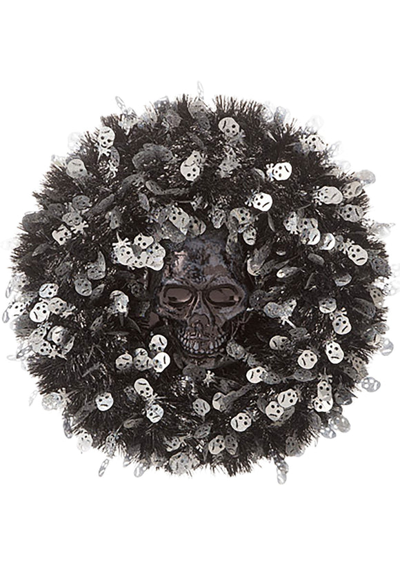 18in Tinsel Skull Halloween Wreath
