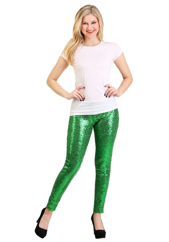 Tipsy Elves Women's Green Sequin Leggings