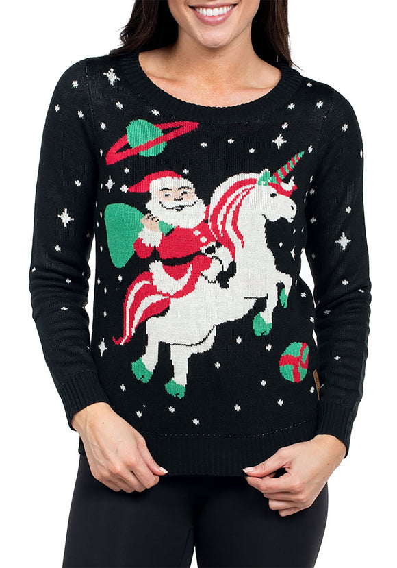 Women's Tipsy Elves Santa Riding Unicorn Ugly Christmas Sweater