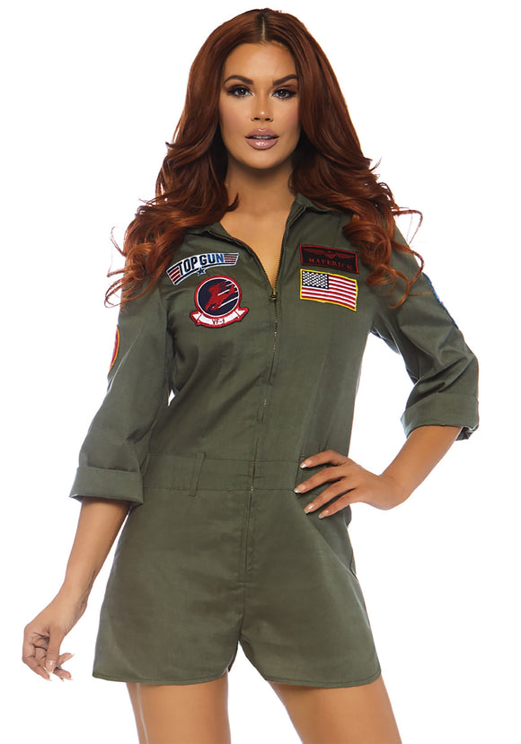 Women's Top Gun Flight Suit Costume Romper