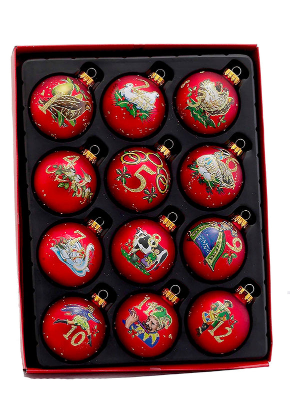 Glass Ball Twelve Days of Christmas Ornament 12 Piece Set