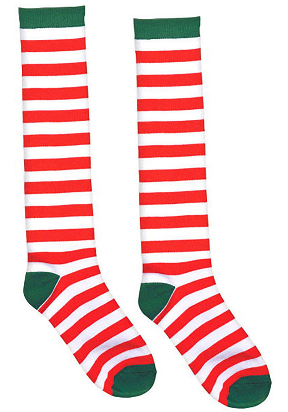 White and Red Striped Socks for Adults