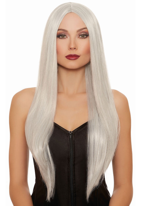 Long Straight Gray/White Mix Wig for Women