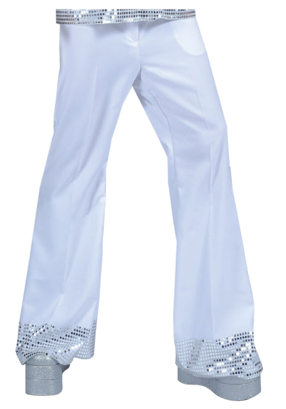Men's White Sequin Cuff Disco Pants