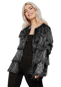 Black Fringe Womens Tinsel Jacket