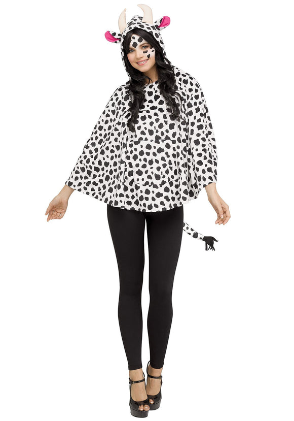 Women's Cow Costume Hooded Poncho