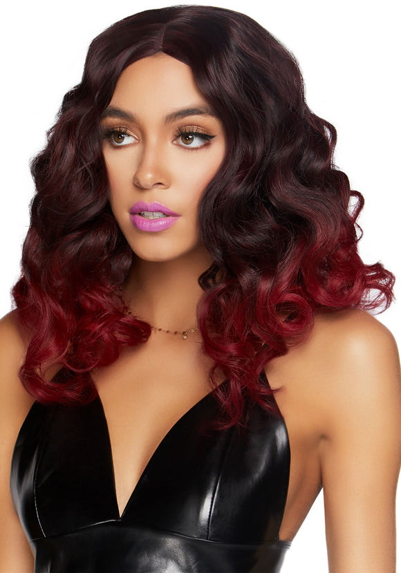 Women's Ombre Curly Burgundy Wig
