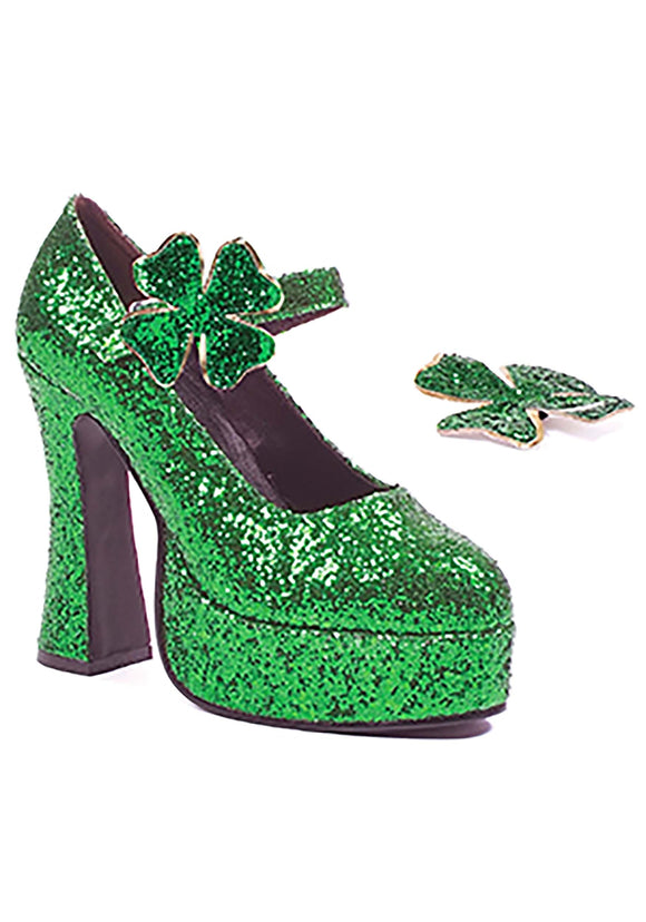 Green Glitter Mary Jane Platform Shoes