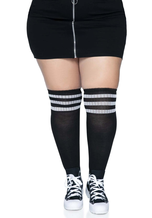 Plus Size Black Athletic Socks with White Stripes