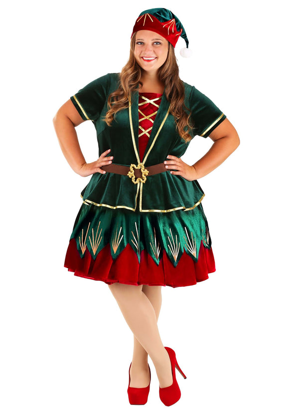 Plus Deluxe Holiday Elf Costume for Women