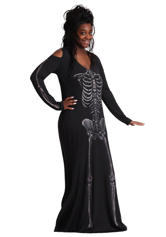 Plus Size Bone Appetit Skeleton Long Dress Costume for Women