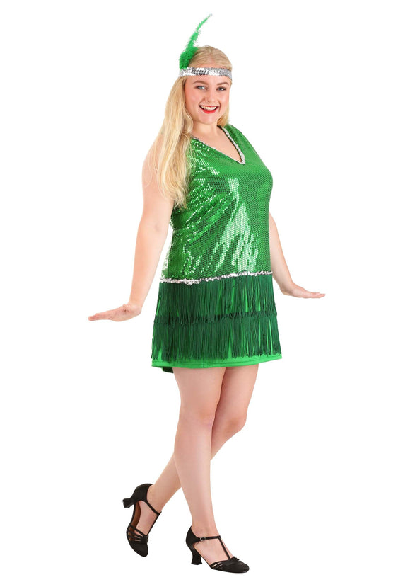 Women's Plus Size Emerald Flapper Halloween Costume
