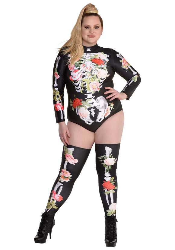 Plus Size Women's Floral Skeleton Costume