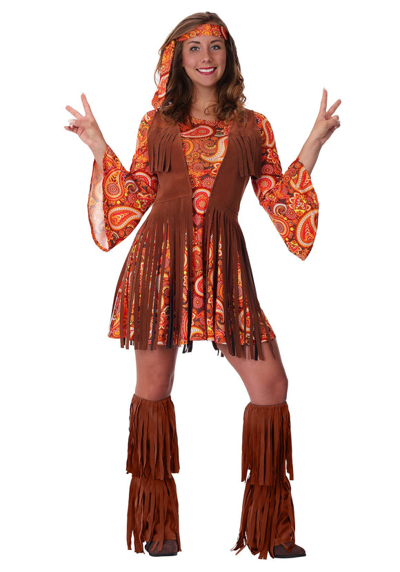 Women's Plus Size Fringe Hippie Costume 1X 2X