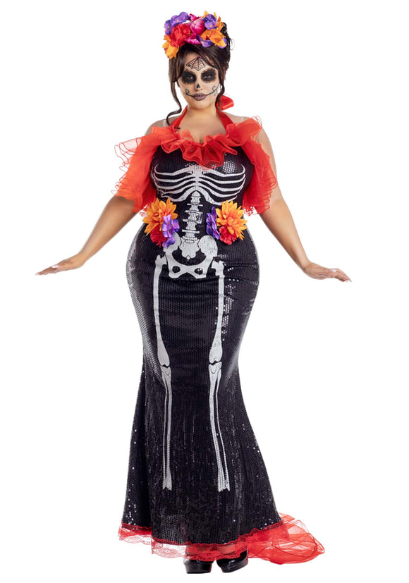 Plus Size Glamour Muerta Day of the Dead Women's Costume