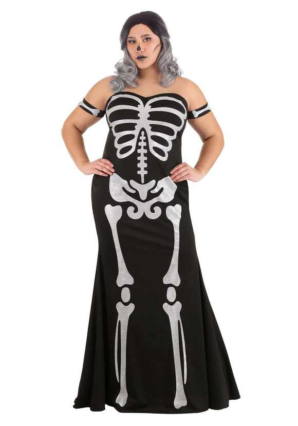 Plus Size Women's High Fashion Skeleton Costume