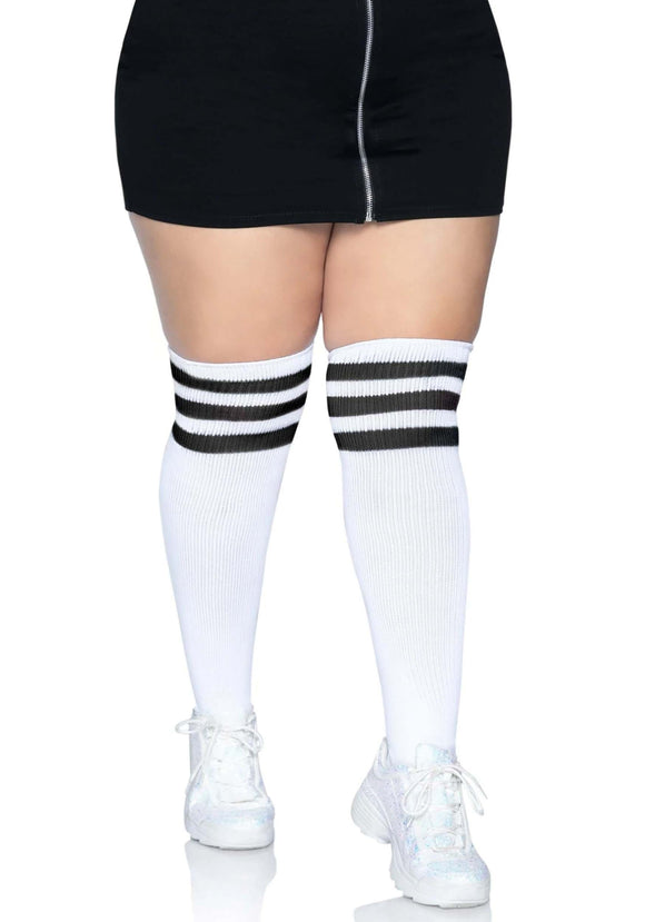 Women's Plus Size White Athletic Socks with Black Stripes