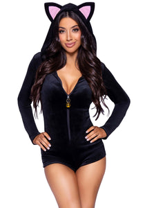 Plush Black Cat Romper Women's Costume