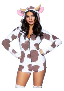 Plush Brown and White Cow Romper Women's Costume